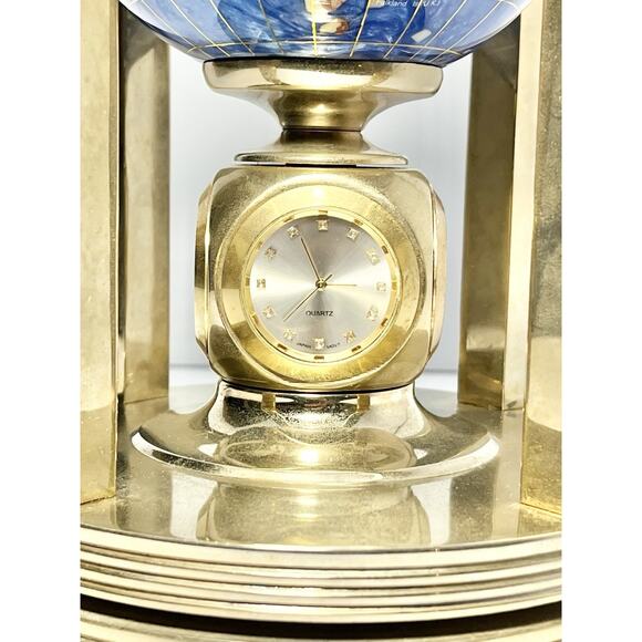 Alexander Kalifano 3-Timepieces Thermometer Rotating Gemstone Brass Globe 8.75” - Picture 7 of 9